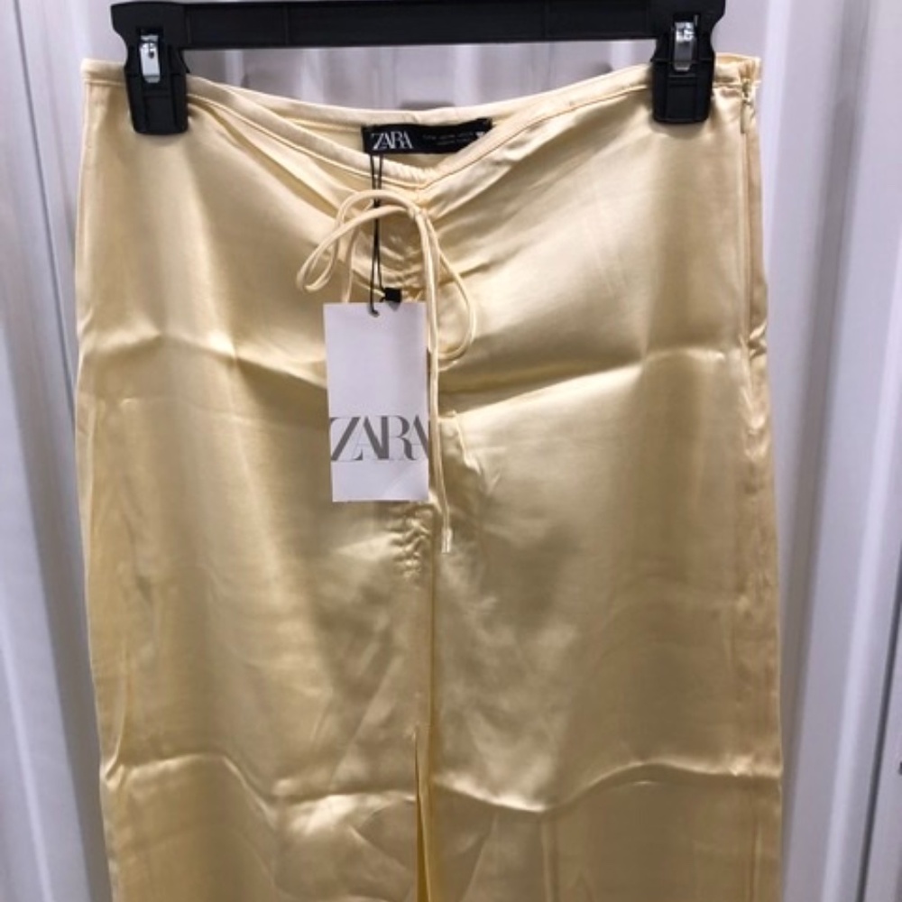 ZARA Classy Satin Skirt w Long Slit, M, NWT